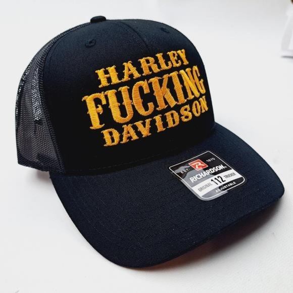 Harley Freaking Davidson Richardson 112 Trucker Mesh Snapback Cap Hat Black Bike - Picture 1 of 4